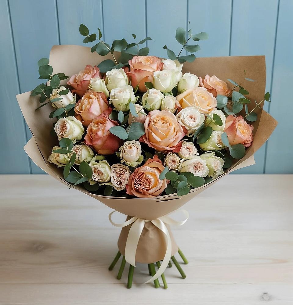 Букет цветов из: Альстромерии и Розы в Лучегорске