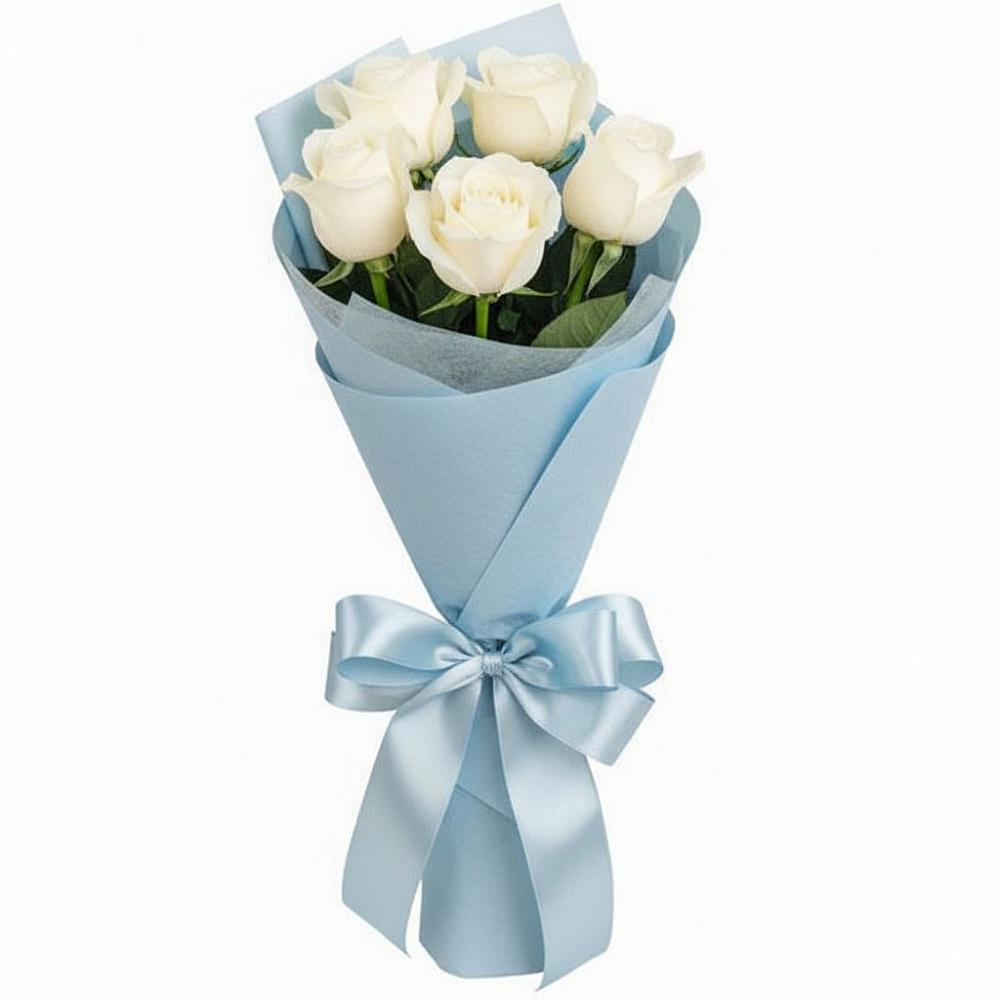 Букет 5 Белых роз Проуд в Лучегорске