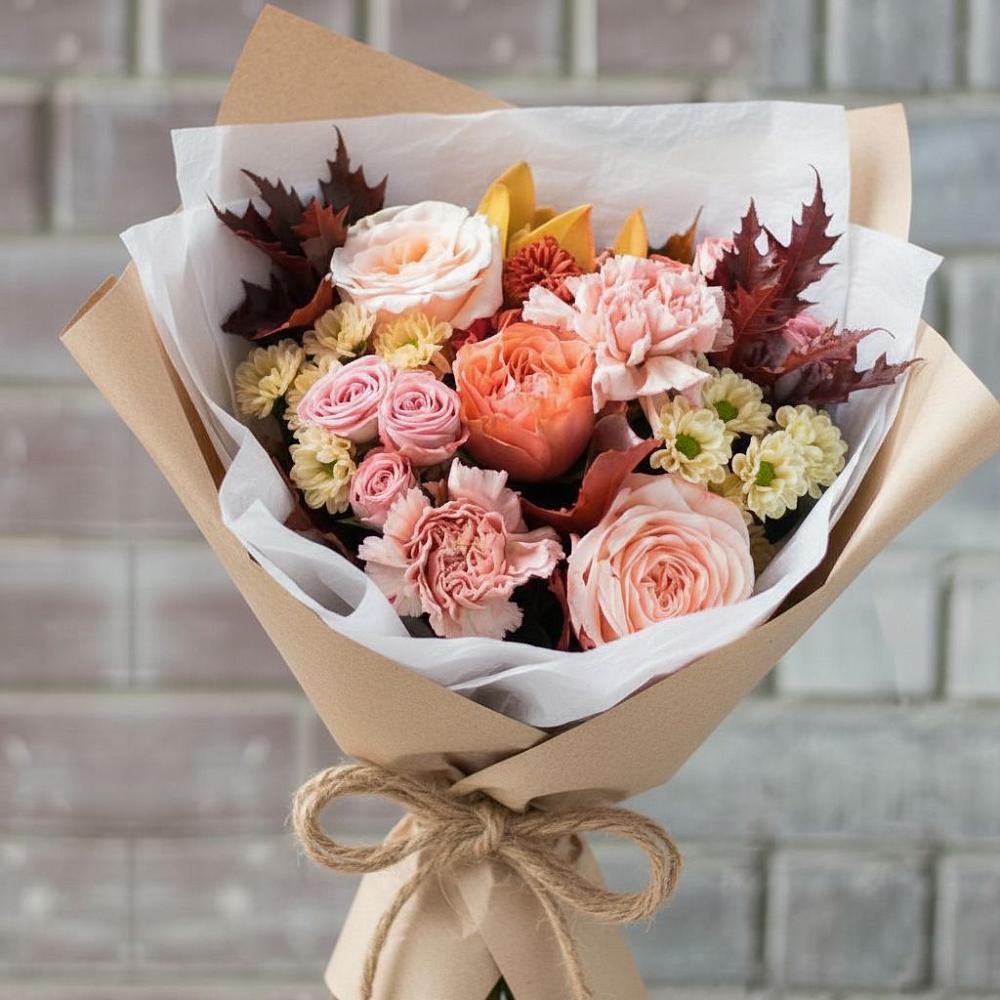 Букет цветов из: Гвоздики, Хризантемы и Розы в Лучегорске