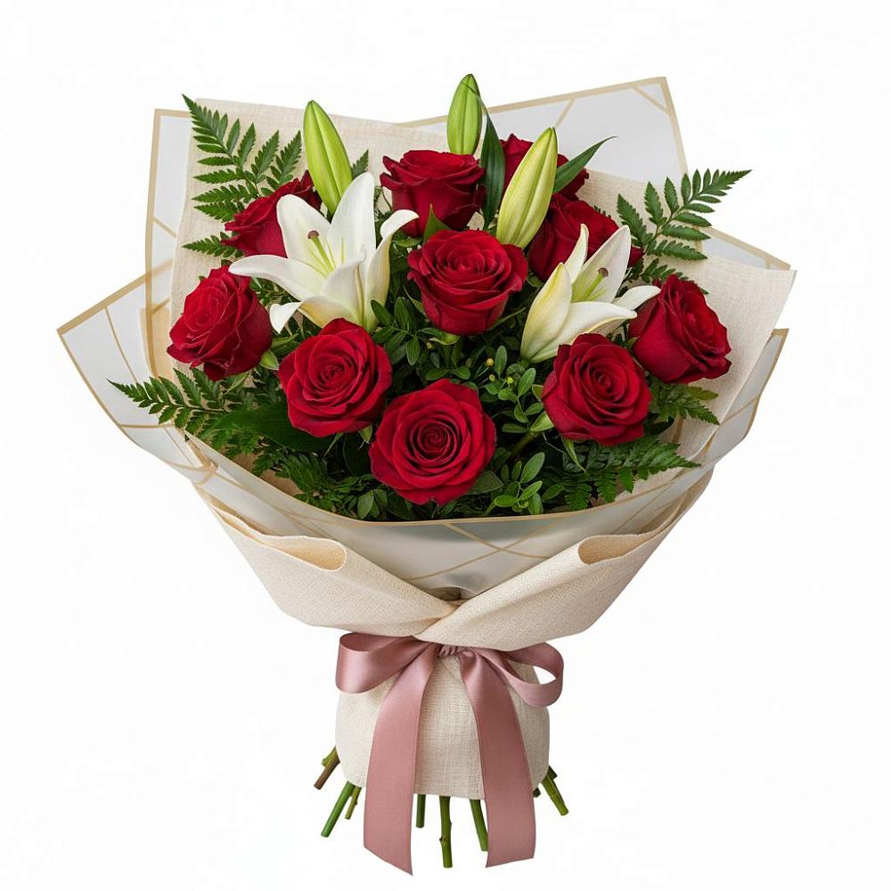 Букет цветов из: Лилии и Розы в Лучегорске