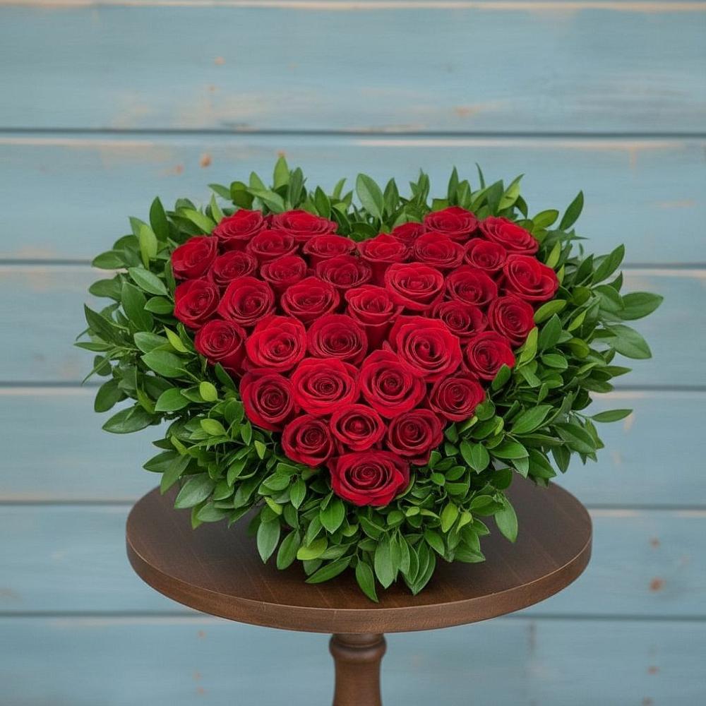 Цветочная композиция из Розы в виде сердца в Лучегорске