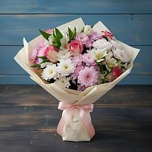 Букет цветов из:  Хризантемы, Альстромерии и Розы в Лучегорске